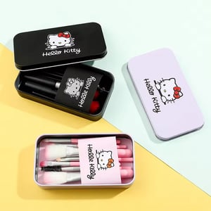 7pcs Makeup Brush Set With Hello Kitty Box - Black
