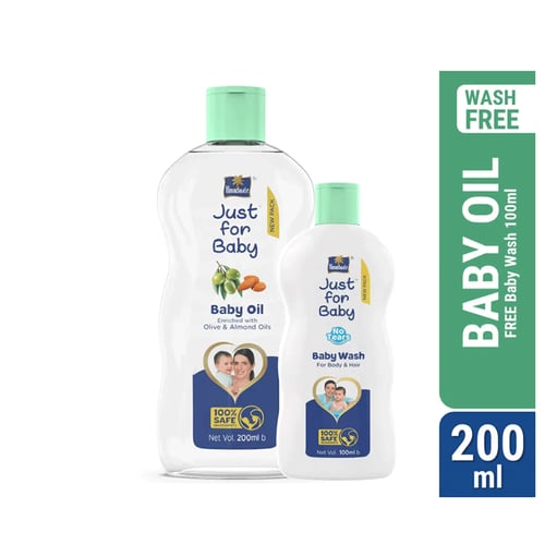 Parachute Baby Oil Enriched with Olive & Almond Oil 200ml (Free Parachute Baby Wash for Body and Hair 100ml)