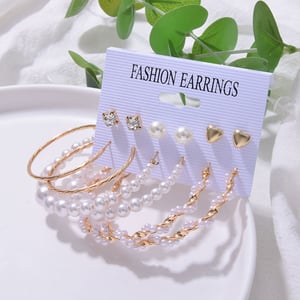 Trendy Retro Exaggerated Geometric Pearl Earrings Set - 6 Pairs (53)