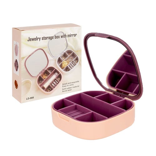 Jewelry Storage Box With Mirror - Dark Magenta