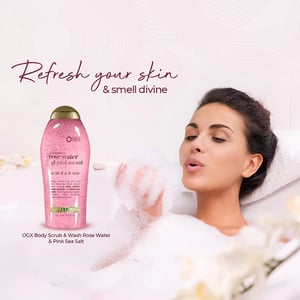 OGX Sensitive + Rose Water & Pink Sea Salt Scrub And Wash 577ml •