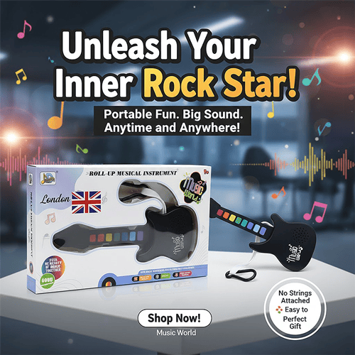 Roll Up Musical Guitar With Holder - Black