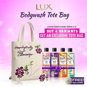 Buy 4 Variants Lux Body Wash Get 4 Loofa And Tote Bag Free (Black Orchid, Orange Blossom, French Rose, Aloe Vera)