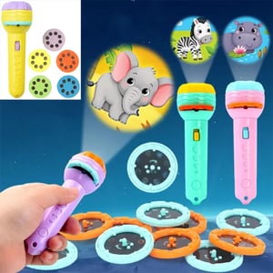 Educational Mini Flashlight Projector With 40 Pattern 5 Slides For Kids - Yellow