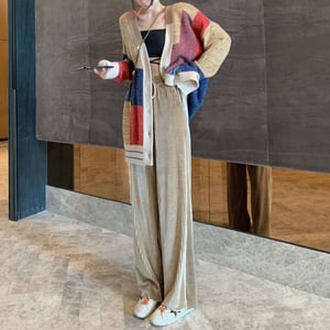 Women's Wide-Legged Velvet Pants- Golden