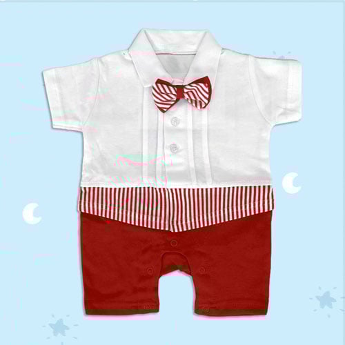 Jo AND Bo Premium Cotton Romper Suit Partywear With Bow - Red (0-3 Months)