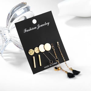 5 Pairs Women Round Rectangular Tassel Earrings Set