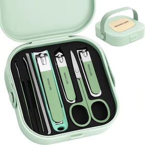 7pcs Manicure Set Box With Holder - Seafoam Green