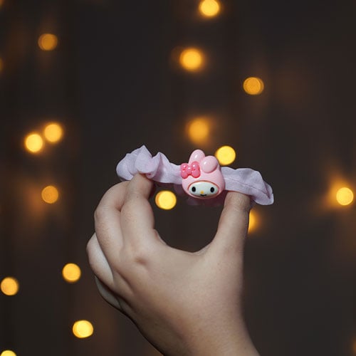 Girls Net Scrunchie Elastic Hair Band - Baby Pink Melody