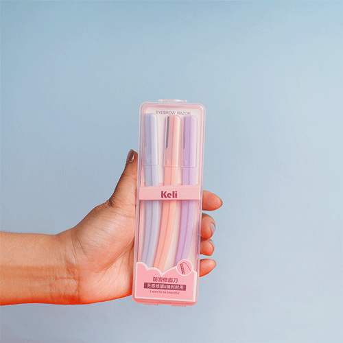 Keli Eyebrow Razor 3pcs (TM1208) - Baby Blue Peach Pink Purple
