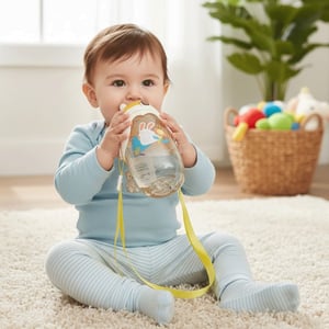 Premium Kids Water Bottle Strap & Straw 460ml - Rabbit