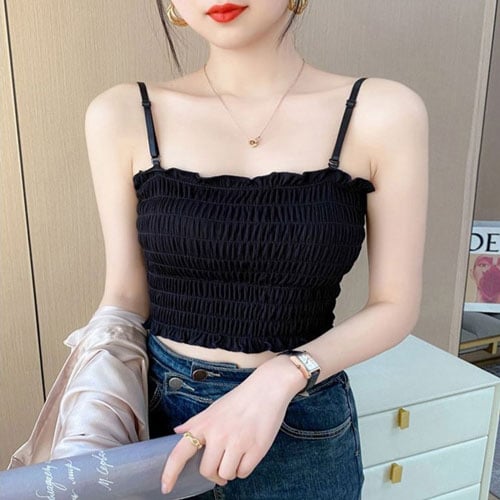 Adjustable Padded Crop Top - Black