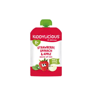 Kiddylicious Strawberry, Spinach & Apple Source Of Iron (6+ Months) 100g•