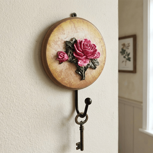 Vintage Wooden Rose Wall Hook •