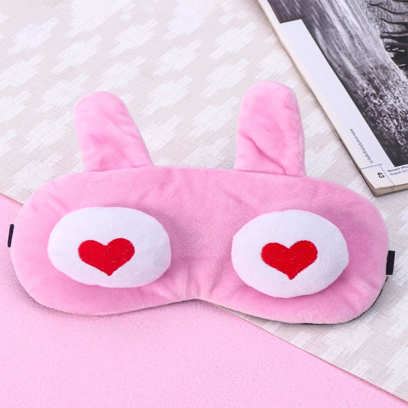 Girls Sleeping Cute Cartoon Eye Mask - Pink White Love Cat