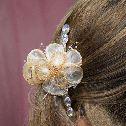 Large Size Hair Clip For Women - Cream & Gold