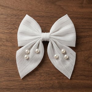 Mini Stripe Bow Hair Clip With Pearls - White