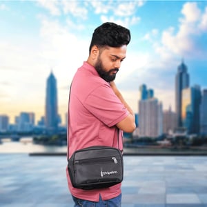 StripeInc Crossbody Net Pattern Bag For Unisex - Black