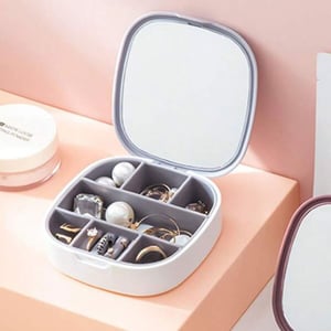 Jewelry Storage Box With Mirror - Grey
