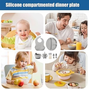 Silicone Feeding Accessories 8pcs Set for Babies - Gray