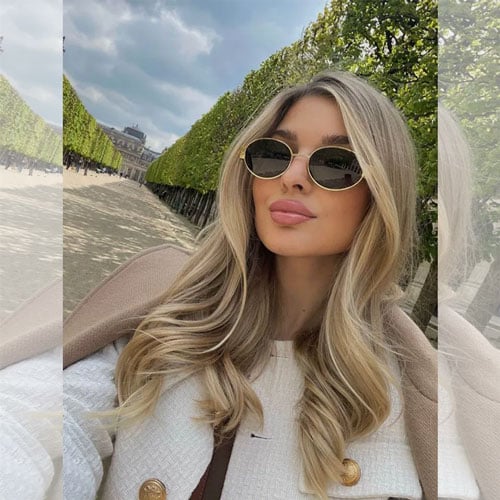 Women Oval Shape Metal Frame Sunglass