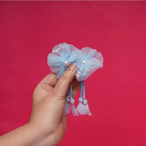 Baby Net Flower With Pearl Lace 1 pair - Sky Blue