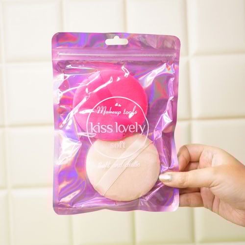 Kiss Lovely 2pcs Soft Makeup Puff Set - Hot Pink & Beige