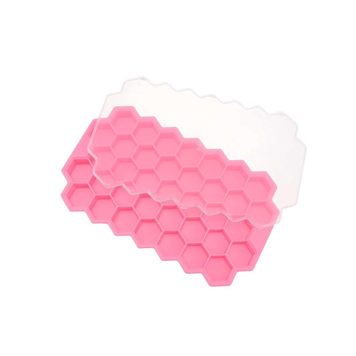 Honeycomb Pattern Ice Cube Trays With Cover - Pink