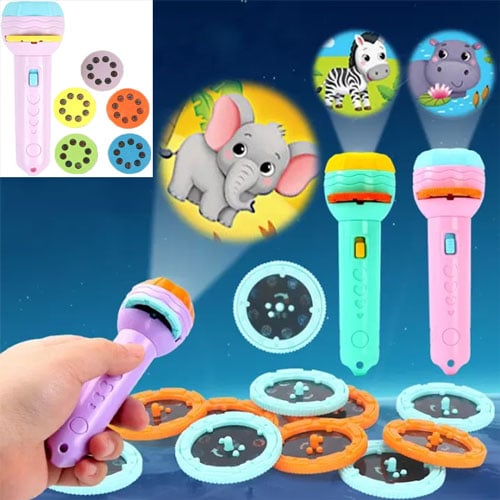 Educational Mini Flashlight Projector With 40 Pattern 5 Slides For Kids - Pink