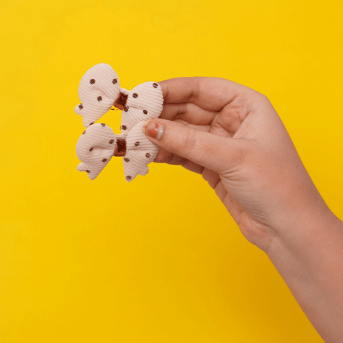 Soft Hair Clip With Polka Dot 1pair - Cream