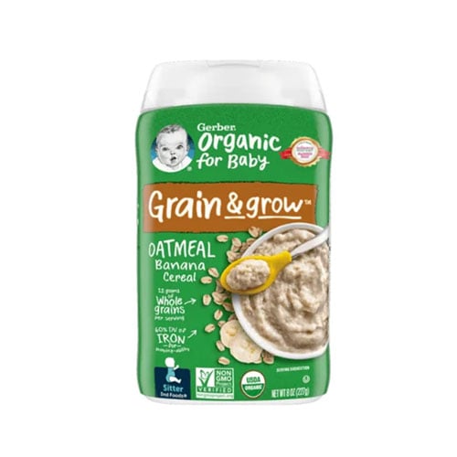 Gerber Grain & Grow Organic Oatmeal Banana Cereal (6+ months) 227gm•