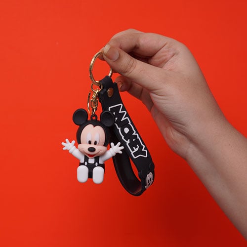 Sitting Pose Mickey Mouse Key Ring - Black & White