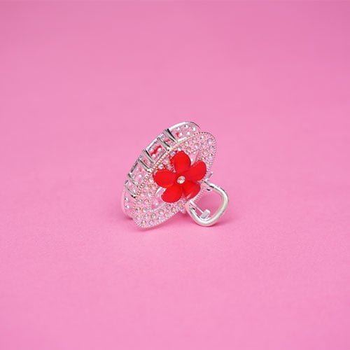 Oval Shape Rhinestone Hair Clip - Red