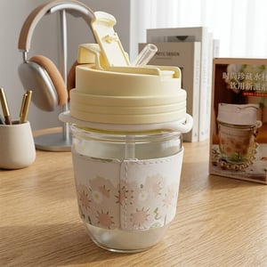 Portable Glass Water Bottle With Lid •