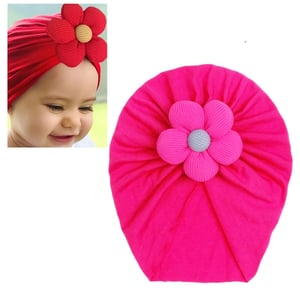 Baby Turban Cap Flower - Hot Pink