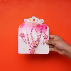 Colorful Heart Shaped Baby Sunglass with Pearl Necklace & 1Pair Hairclip - Red Pink Gradient