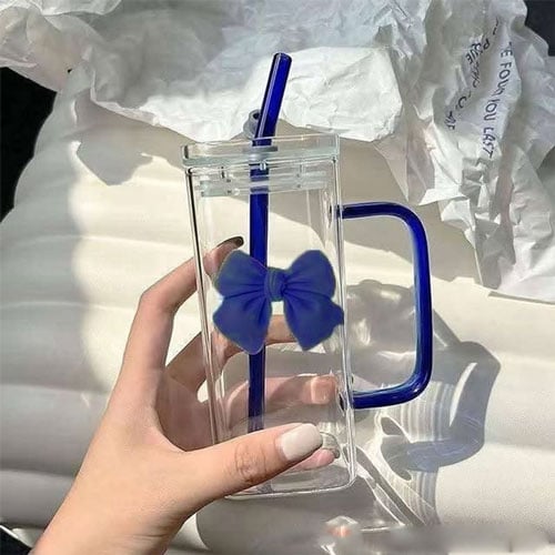 Square Shape Pookie Mug With Straw & Lid - Blue