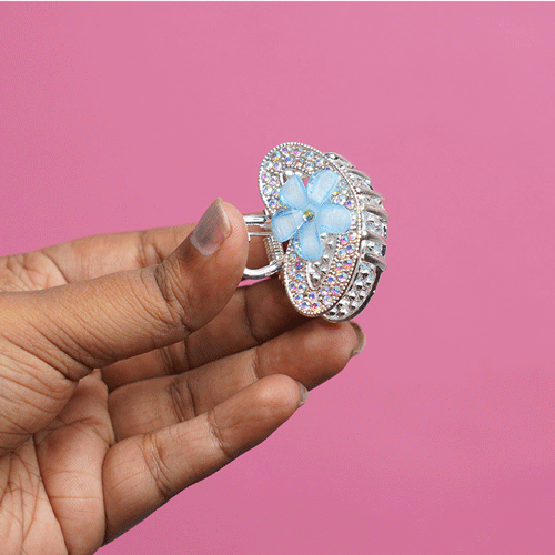Heart Shape Rhinestone Hair Clip - Sky Blue