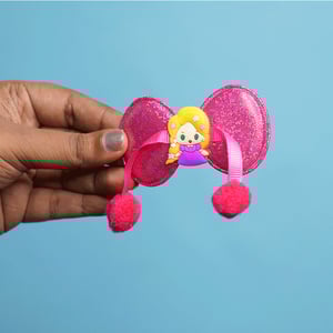Shiny Bow Shape Pompom Hair Clip - Hot Pink