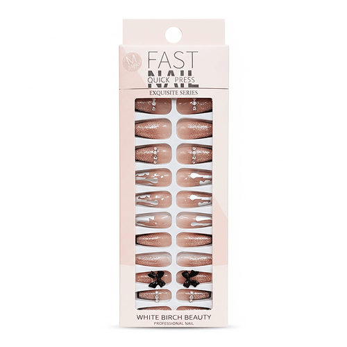 White Birch Beauty Fake Nails 24pcs - Black Bow
