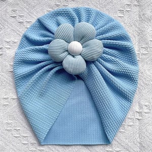 Baby Turban Cap Flower - Sky Blue
