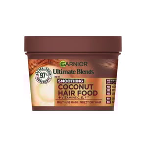 Garnier Ultimate Blends Smoothing Coconut Hair Food + Vitamins C, E, F Multi-Use Hair Mask For Frizzy Dry Hair 400ml •