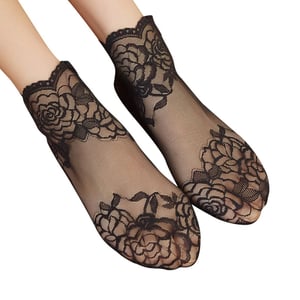 Women Elastic Net Semi Transparent Sock - Black