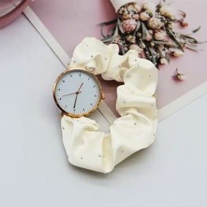 Stone Fashionable Scrunchie Watch For Women - Silky Beige
