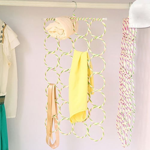 Foldable 28 Ring Scarf Hanger - Yellow & Green
