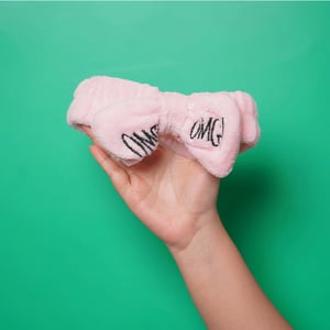 New Ladies Embroidered Makeup Washing Hairband - Pink