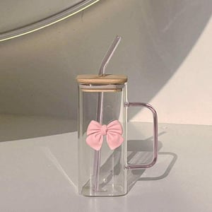 Square Shape Pookie Mug With Straw - Pink