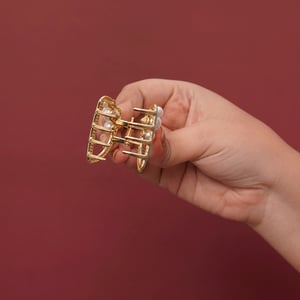 Dior Style Metal Hair Clip With Pearls - Teal Green