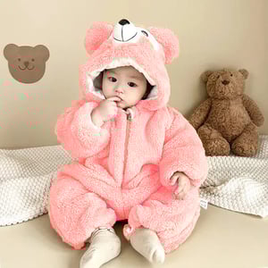 Winter Teddy Romper For Baby - Pink Medium