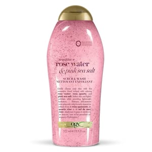 OGX Sensitive + Rose Water & Pink Sea Salt Scrub And Wash 577ml •